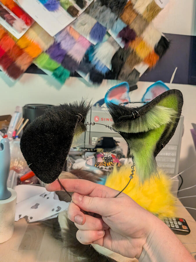 Neon Green and Black Small Puppy Ears